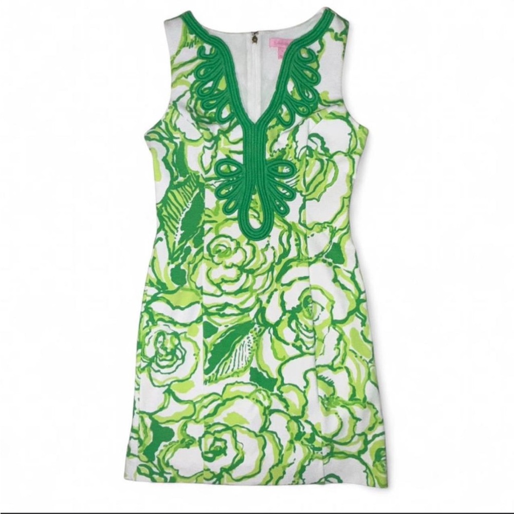 Lilly Pulitzer Women's Janice Knit Shift Dress in a green and white floral print